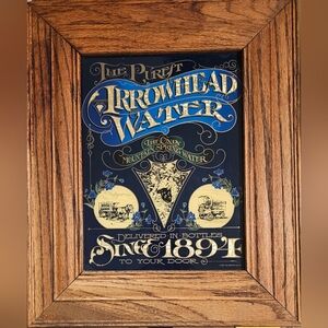 ArrowheadWater,since 1894 ,woodframe sign Gold Letters with Blue 18"× 14" Vintag